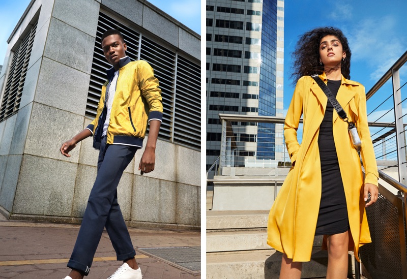 Sporting yellow, Jubril Oyedeji and Kiran Kandola star in Kenneth Cole's spring-summer 2019 campaign.