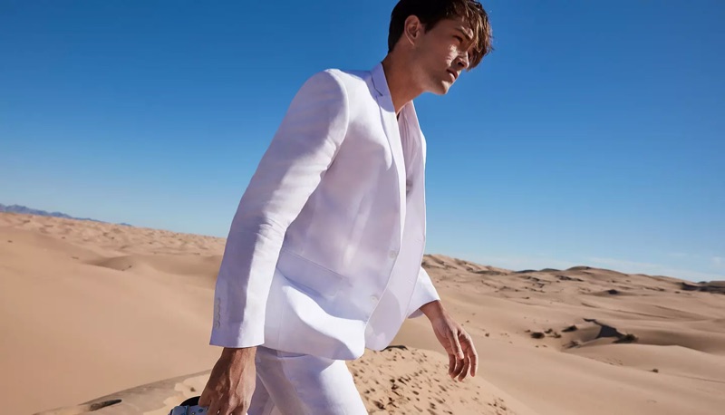 A vision in white, Francisco Lachowski wears a Lauren by Ralph Lauren linen sport coat $124.99 and dress pants $59.99.