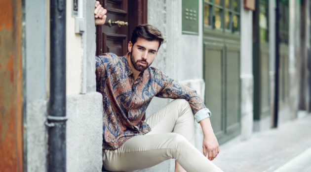 How to Dress Fly on a Budget Male Model Paisley Shirt Stylish Outfit