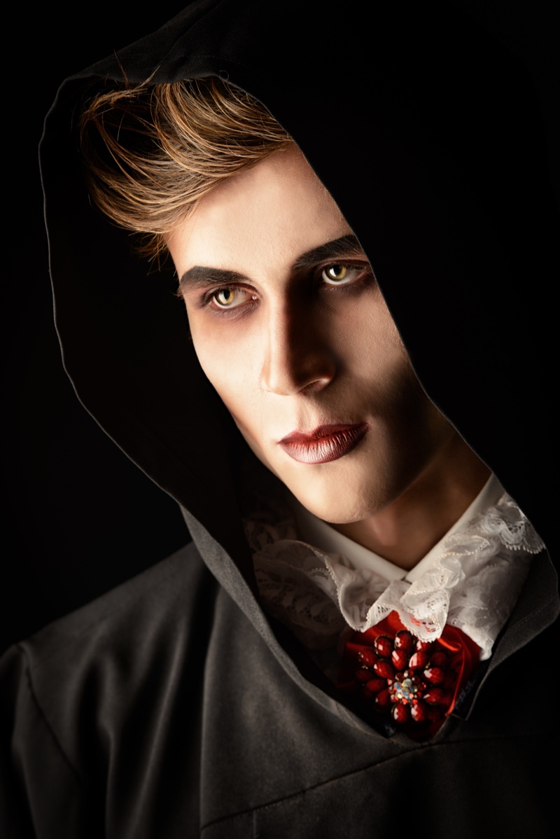 Male Model Vampire Horror Fashion Closeup Male Model Vampire Horror Fashion Closeup