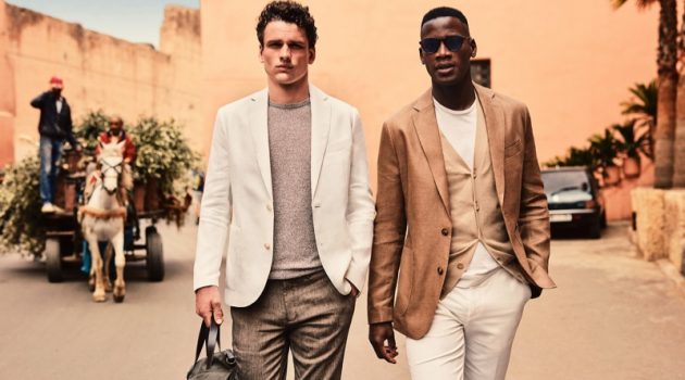 Simon Nessman & David Agbodji Travel to Marrakech with Mango Models Simon Nessman and David Agbodji don chic summer style for Mango.