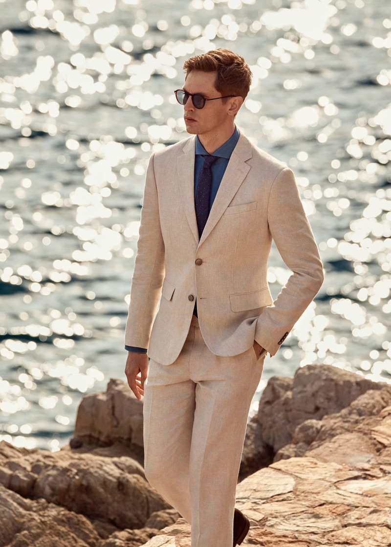 An elegant vision in linen, Mathias Lauridsen wears Mango.