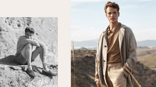 Uncharted Territories: Hugo Sauzay Dons Massimo Dutti Limited Edition Collection Embracing a neutral color palette, Hugo Sauzay wears Massimo Dutti.