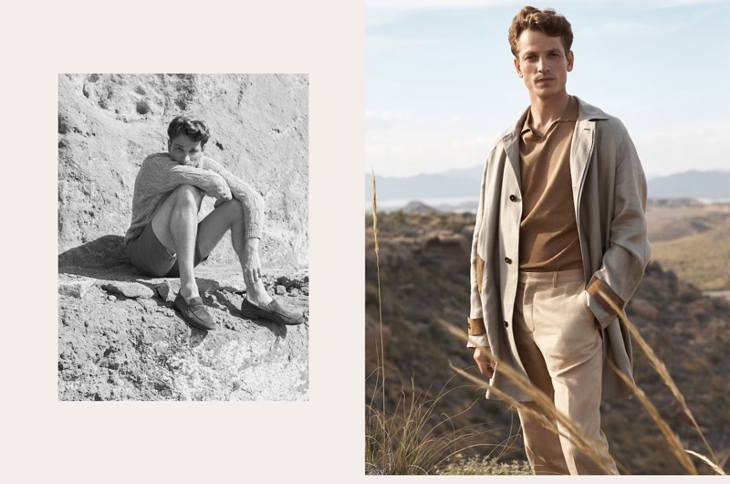 Embracing a neutral color palette, Hugo Sauzay wears Massimo Dutti.