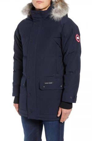 Men's Canada Goose Emory Slim Fit Genuine Coyote Fur Trim Parka, Size XX-Large - Blue Men's Canada Goose Emory Slim Fit Genuine Coyote Fur Trim Parka, Size XX-Large - Blue