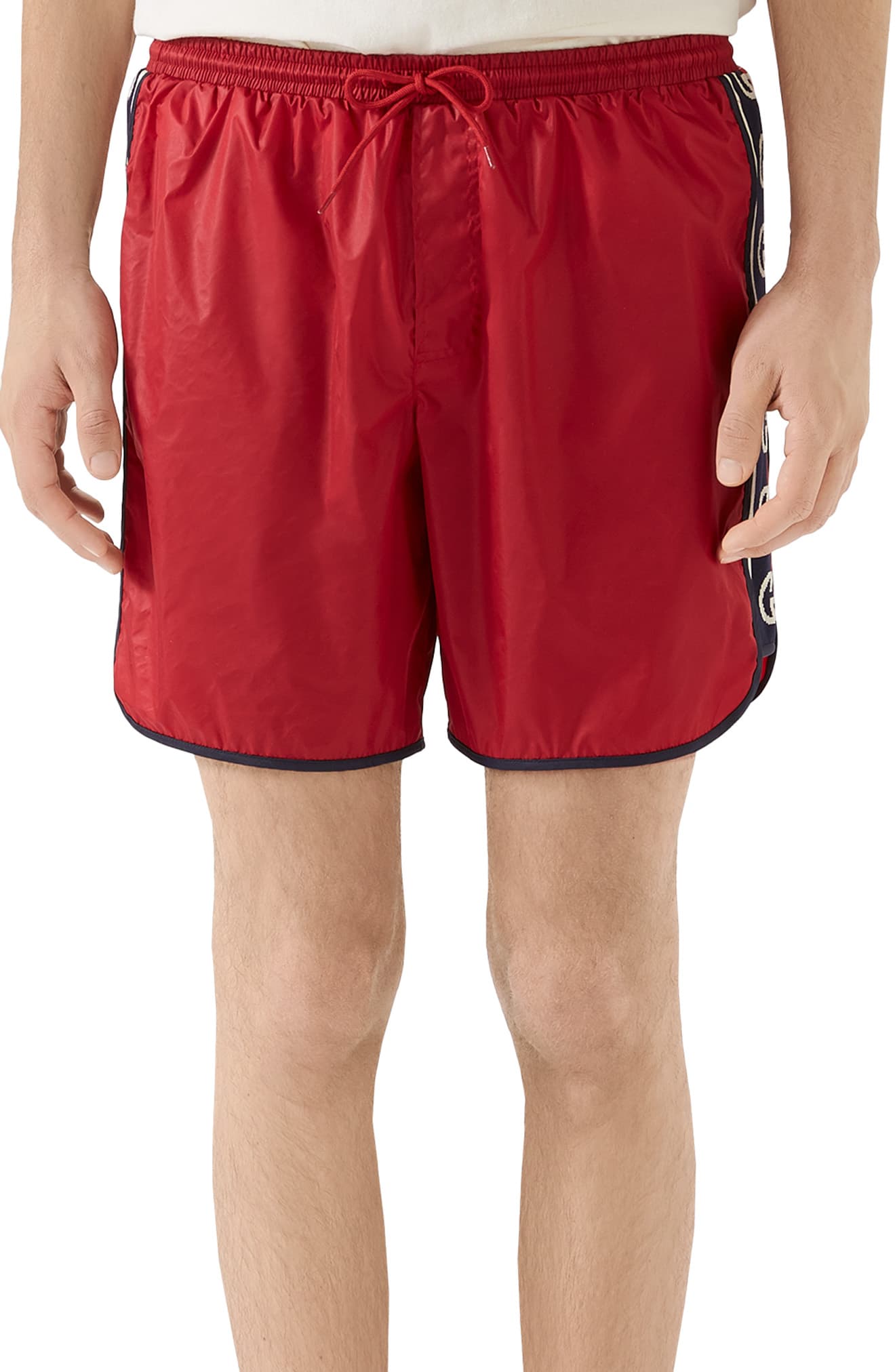 red gucci swim shorts