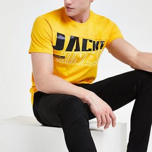 Mens Jack and Jones yellow logo print T-shirt Mens Jack and Jones yellow logo print T-shirt