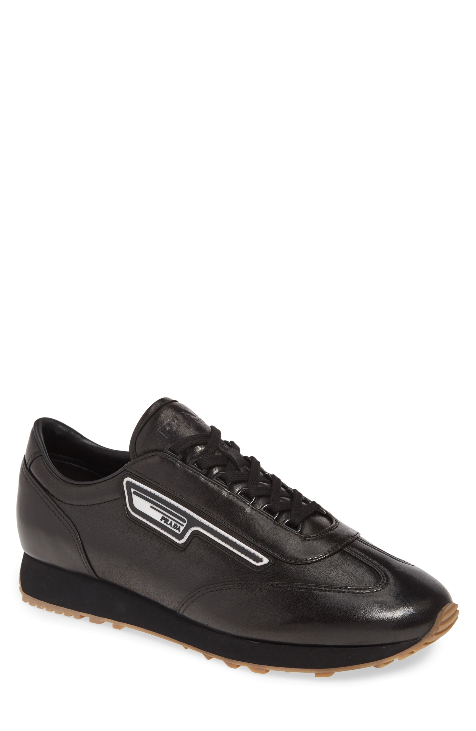 mens black patent prada trainers