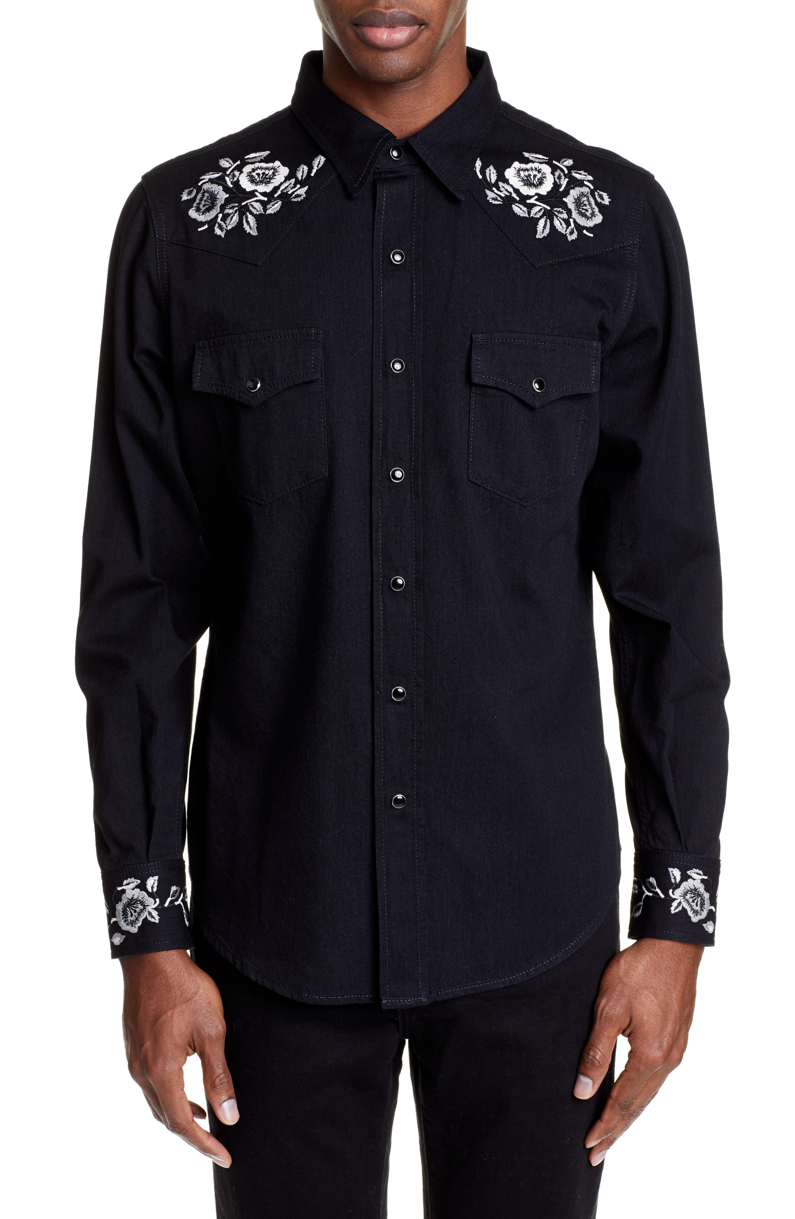 Men’s Saint Laurent Embroidered Western Shirt, Size Large – Black | The ...