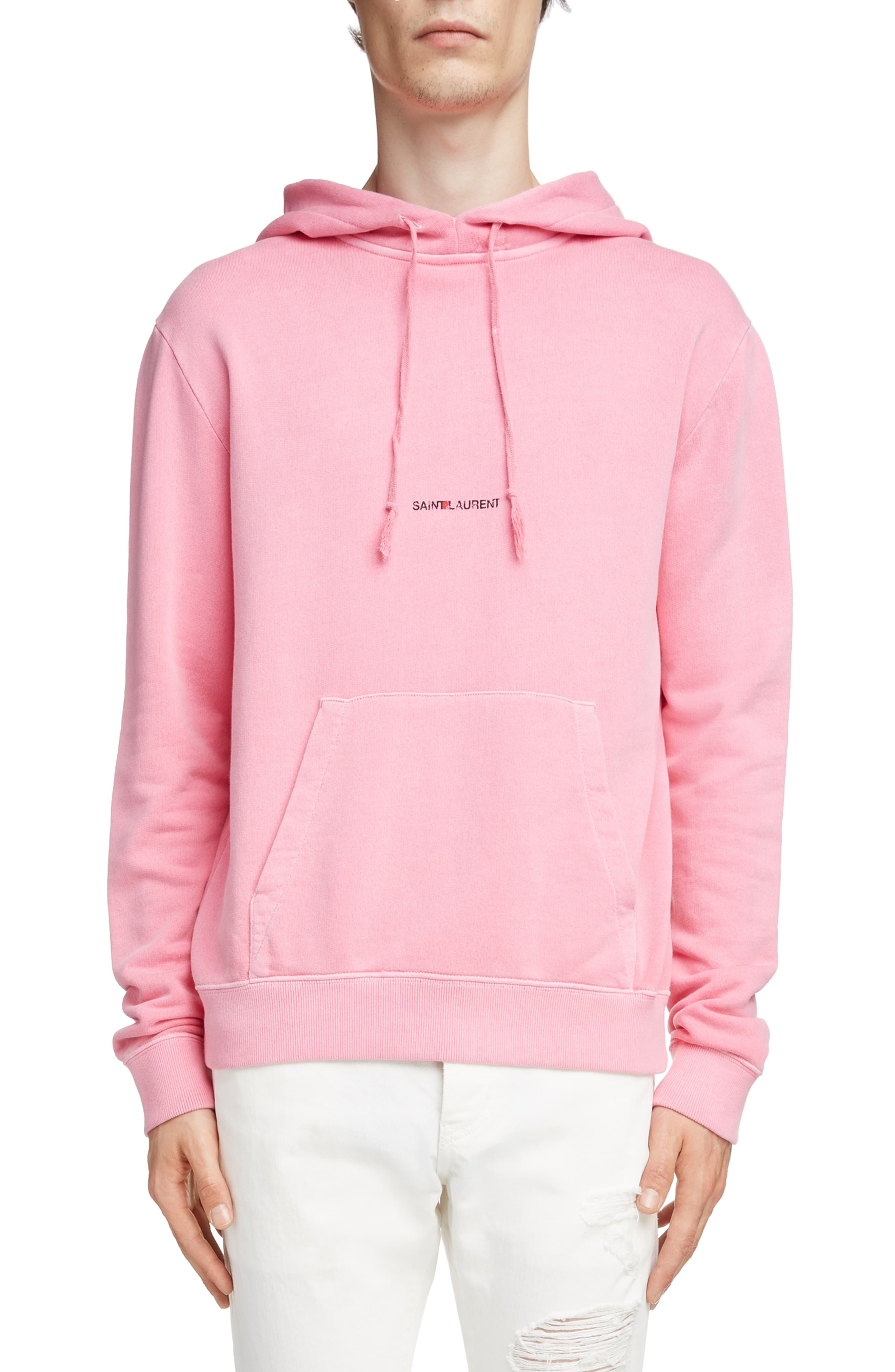 Men’s Saint Laurent Logo Hooded Sweatshirt, Size Medium – Pink | The ...