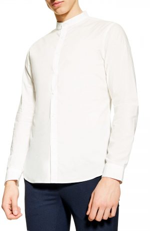 Men's Topman Grandad Slim Fit Poplin Shirt, Size Medium - Blue Men's Topman Grandad Slim Fit Poplin Shirt, Size Medium - Blue