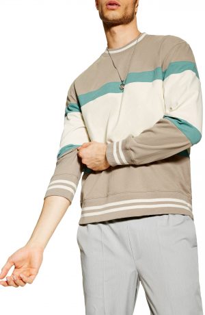 Men's Topman Max Stripe Sweatshirt, Size Large - Beige Men's Topman Max Stripe Sweatshirt, Size Large - Beige