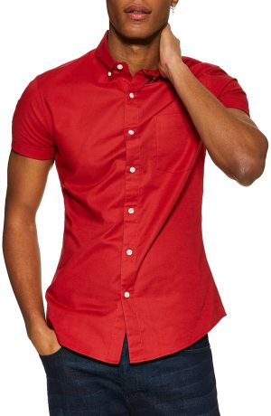 Men's Topman Muscle Fit Oxford Shirt, Size Medium - Red Men's Topman Muscle Fit Oxford Shirt, Size Medium - Red