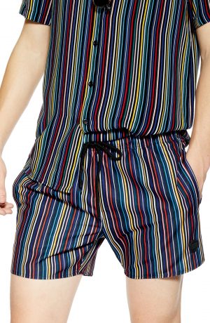 Men's Topman Pinstripe Swim Shorts, Size X-Large - Black Men's Topman Pinstripe Swim Shorts, Size X-Large - Black