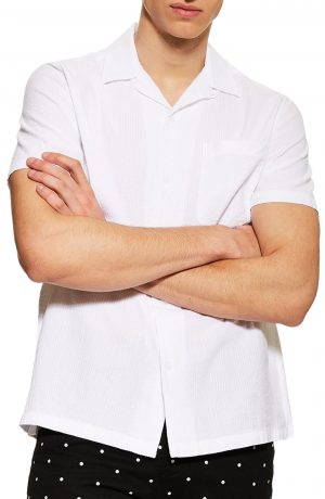 Men's Topman Revere Fit Seersucker Shirt, Size X-Large - Blue Men's Topman Revere Fit Seersucker Shirt, Size X-Large - Blue