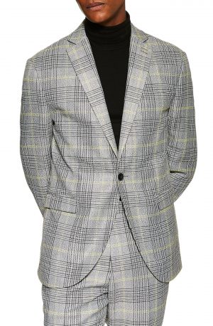 Men's Topman Single Breasted Check Slim Suit Jacket, Size 34 32 - Grey Men's Topman Single Breasted Check Slim Suit Jacket, Size 34 32 - Grey