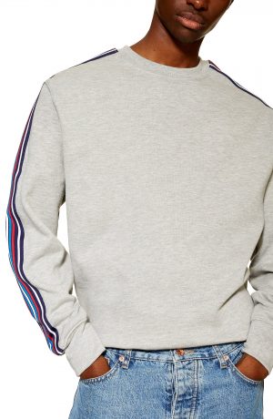 Men's Topman Tape Crewneck Sweatshirt, Size Medium - Grey Men's Topman Tape Crewneck Sweatshirt, Size Medium - Grey