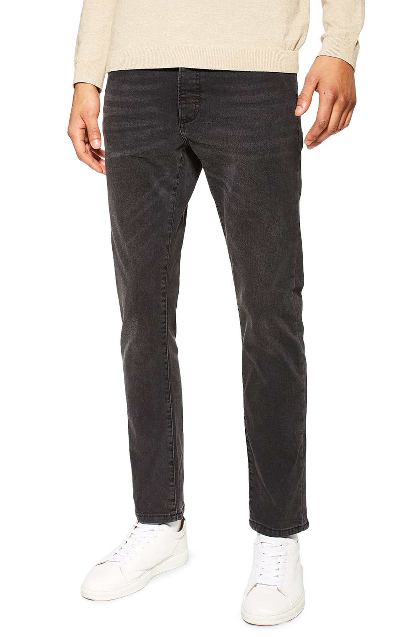 Men’s Topman Washed Stretch Slim Fit Jeans, Size 36 x 34 – Black | The ...
