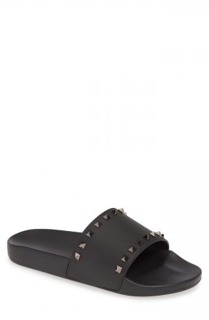 Men's Valentino Garavani Rockstud Slide Sandal, Size 9US / 42EU - Black Men's Valentino Garavani Rockstud Slide Sandal, Size 9US / 42EU - Black