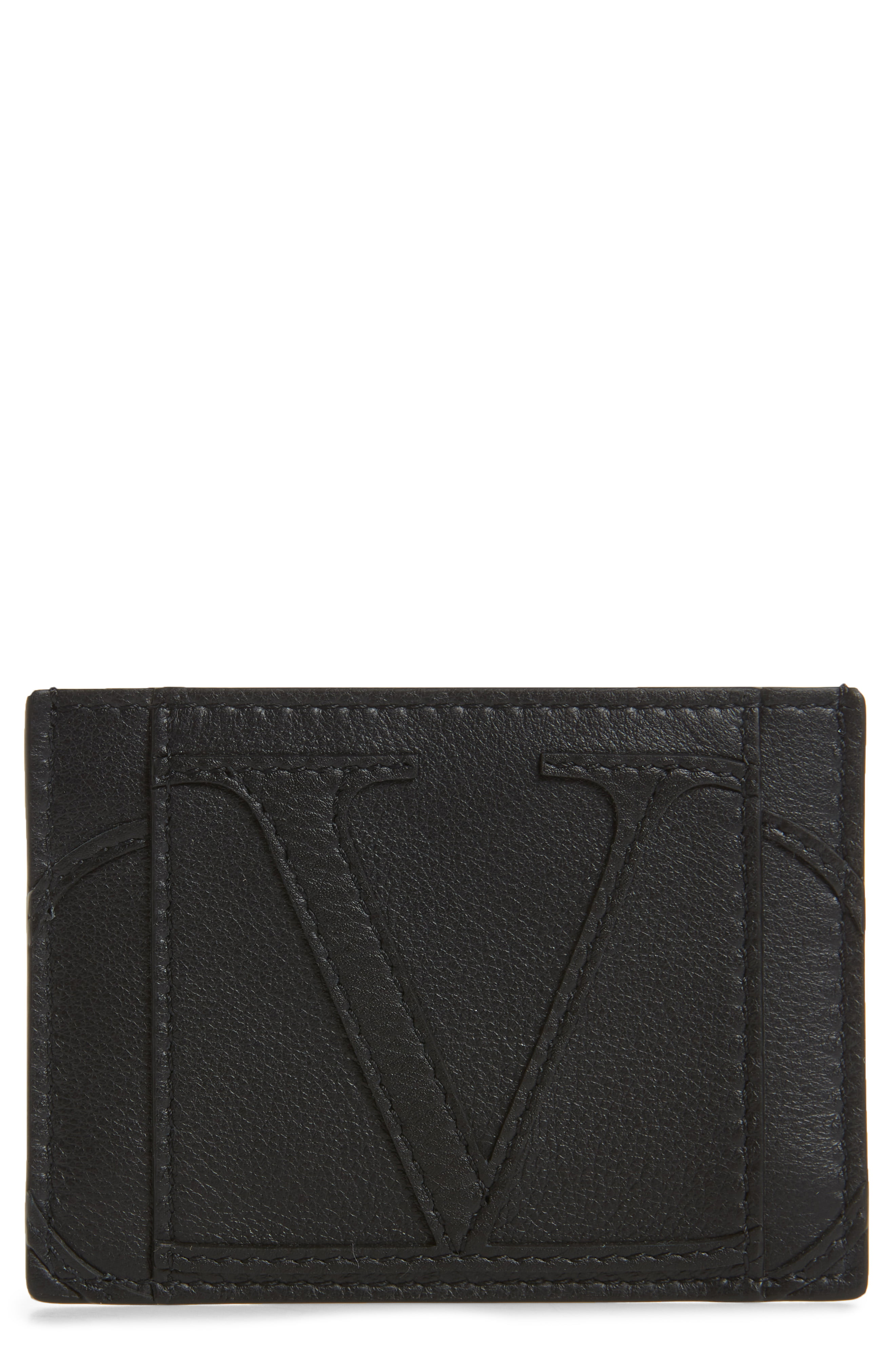 Men’s Valentino V-Logo Leather Card Case - Black | The Fashionisto