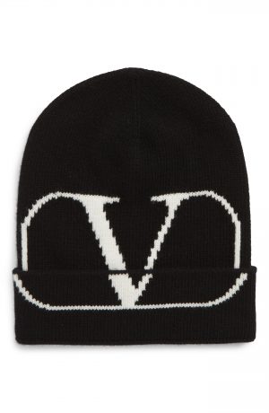 Men's Valentino V-Logo Wool & Cashmere Knit Cap - Black Men's Valentino V-Logo Wool & Cashmere Knit Cap - Black