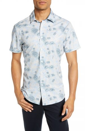 Men's Vince Camuto Slim Fit Floral Print Knit Sport Shirt, Size X-Small - Beige Men's Vince Camuto Slim Fit Floral Print Knit Sport Shirt, Size X-Small - Beige