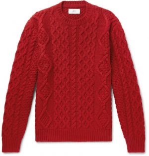 Mr P. - Cable-Knit Merino Wool and Cashmere-Blend Sweater - Men - Red Mr P. - Cable-Knit Merino Wool and Cashmere-Blend Sweater - Men - Red