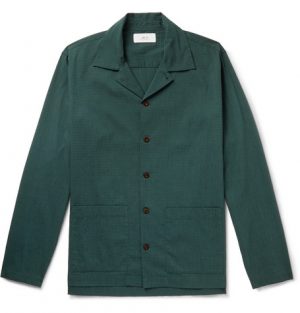 Mr P. - Camp-Collar Cotton-Blend Seersucker Shirt - Men - Green Mr P. - Camp-Collar Cotton-Blend Seersucker Shirt - Men - Green