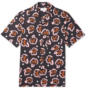 Mr P. - Camp-Collar Printed Cotton-Poplin Shirt - Men - Black Mr P. - Camp-Collar Printed Cotton-Poplin Shirt - Men - Black