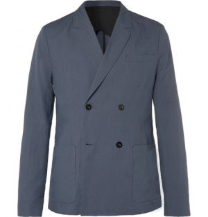 Mr P. - Dark-Blue Unstructured Double-Breasted Linen and Cotton-Blend Suit Jacket - Men - Blue Mr P. - Dark-Blue Unstructured Double-Breasted Linen and Cotton-Blend Suit Jacket - Men - Blue