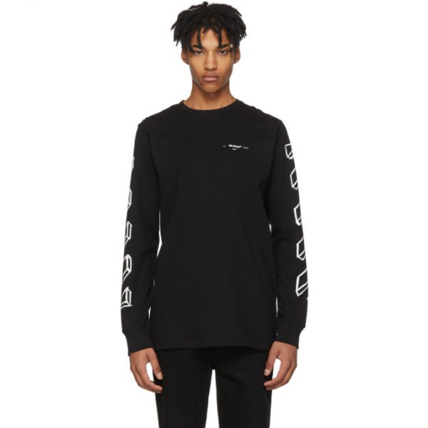 Off-White Black and White Long Sleeve Diagonal Marker Arrows T-Shirt ...