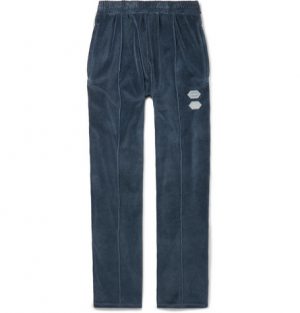 Off-White - Logo-Intarsia Cotton-Blend Velour Track Pants - Men - Blue Off-White - Logo-Intarsia Cotton-Blend Velour Track Pants - Men - Blue