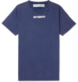 Off-White - Printed Cotton-Jersey T-Shirt - Men - Blue Off-White - Printed Cotton-Jersey T-Shirt - Men - Blue