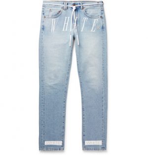Off-White - Slim-Fit Logo-Print Denim Jeans - Men - Blue Off-White - Slim-Fit Logo-Print Denim Jeans - Men - Blue
