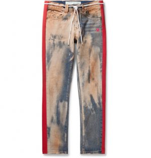 Off-White - Slim-Fit Striped Bleached Denim Jeans - Men - Blue Off-White - Slim-Fit Striped Bleached Denim Jeans - Men - Blue