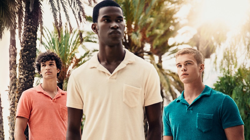 Francisco Henriques, Salomon Diaz, and Mitchell Slaggert wear summer polos from Orlebar Brown.