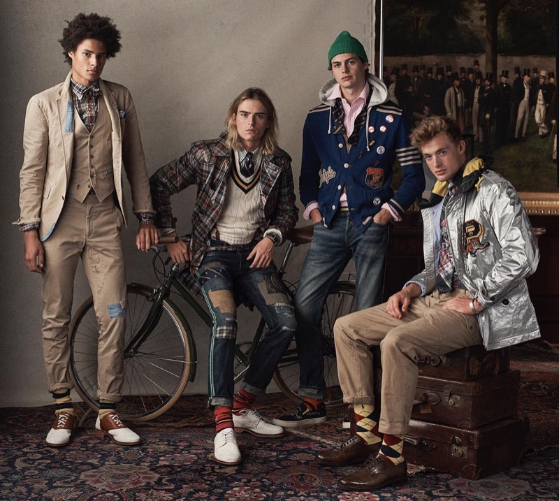 Models Johari Dramiga, Luke Eisner, Darwin Gray, and Lane McAllister don looks from POLO Ralph Lauren's spring-summer 2019 collection.