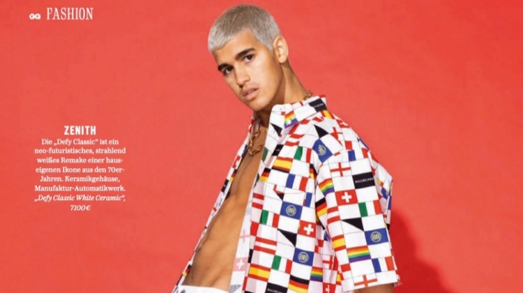 Pietro Baltazar Channels 80s Style in Graphic Shirts for GQ Germany