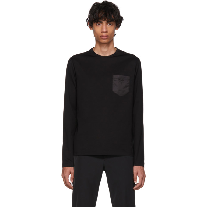 Prada Black Satin Pocket Long Sleeve T-Shirt | The Fashionisto