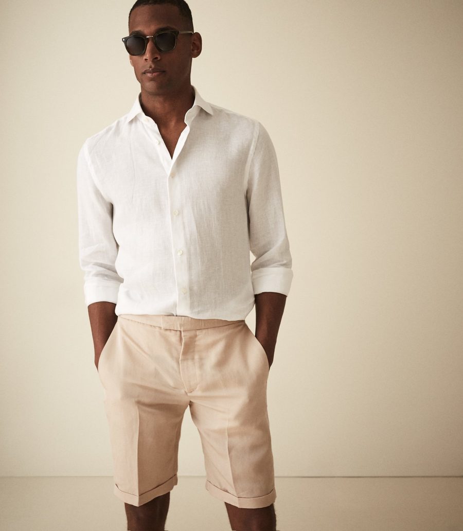 REISS Cash Linen Blend Tailored Shorts $160