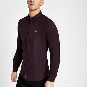 River Island Mens Burgundy grindle embroidered Oxford shirt River Island Mens Burgundy grindle embroidered Oxford shirt