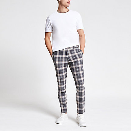 mens grey check joggers