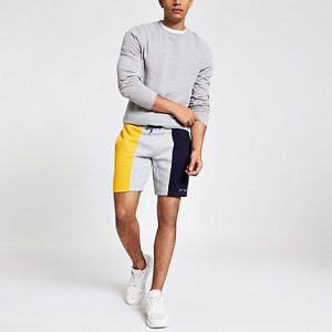 River Island Mens R96 yellow block slim fit jersey shorts River Island Mens R96 yellow block slim fit jersey shorts