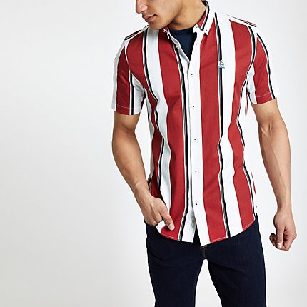 River Island Mens Red stripe slim fit shirt | The Fashionisto