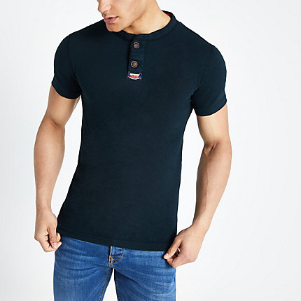 grandad collar superdry shirt river island navy mens