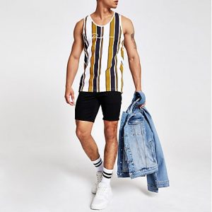 River Island Mens Yellow 'Prolific' stripe slim fit vest River Island Mens Yellow 'Prolific' stripe slim fit vest