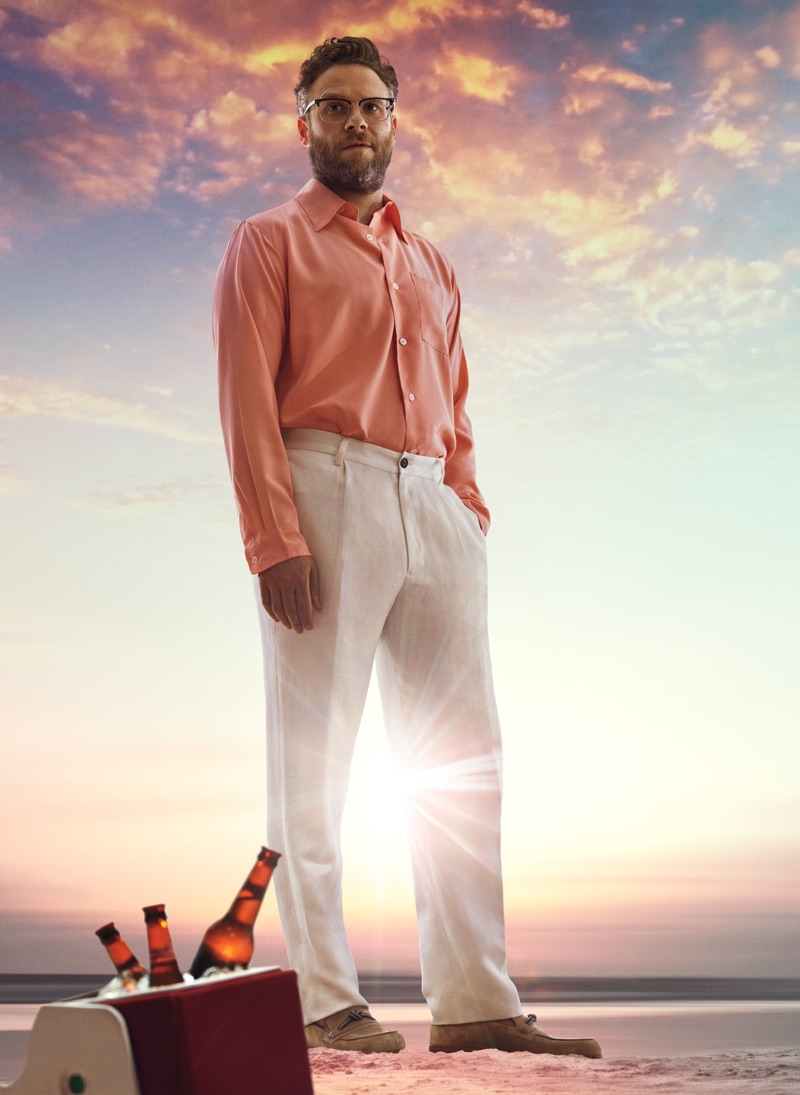 Front and center, Seth Rogen dons a Basic Rights shirt, Freemans Sporting Club pants, and Christian Louboutin shoes. » Seth Rogen Hits the Beach for GQ Cover Shoot Front and center, Seth Rogen dons a Basic Rights shirt, Freemans Sporting Club pants, and Christian Louboutin shoes.