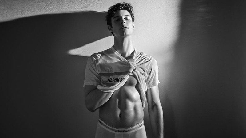 Front and center, Shawn Mendes goes shirtless for Calvin Klein's spring-summer 2019 underwear campaign.