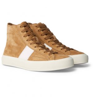 TOM FORD - Cambridge Leather-Trimmed Suede High-Top Sneakers - Men - Tan TOM FORD - Cambridge Leather-Trimmed Suede High-Top Sneakers - Men - Tan