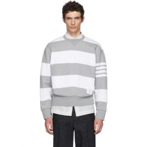 Thom Browne Grey Striped Cotton Sweatshirt Thom Browne Grey Striped Cotton Sweatshirt